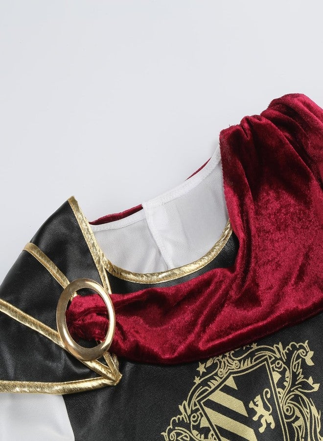 HAPNBCELE Roman Soldier Costume Kids Boys Medieval Renaissance Knight Viking Gladiator Dress up Halloween Party Role Play (Red-brown, 8-9 Years) - Image 3